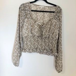 Nine Britton Willow Sheer Sleeve Smocked Blouse